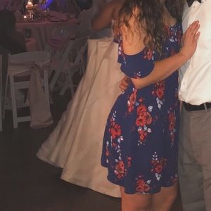 blue floral off the shoulder dress